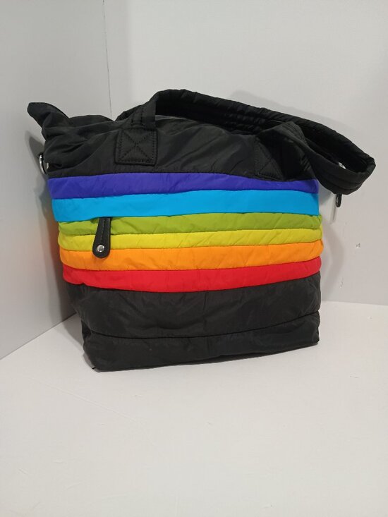 Sondra Roberts Handbags - Sondra Roberts Squared Rainbow Puffer Tote Black Nylon Quilted Bag